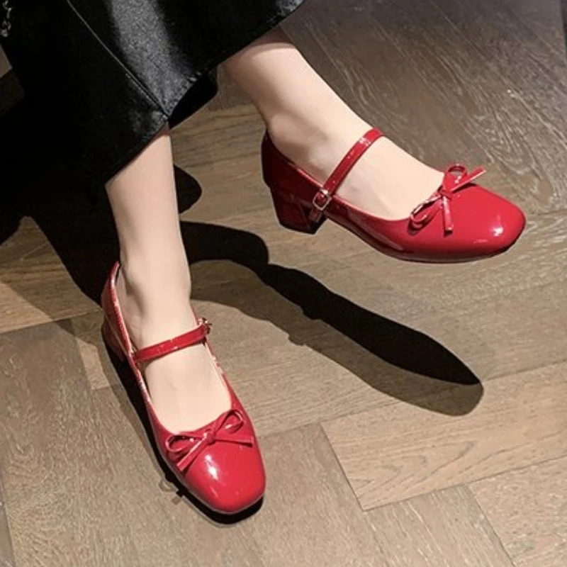 French Round Bow Coarse Single Order Shoes Women Autumn 2025 New Versatile Small Leather Shoes Shallow Mouth Mary Jane Shoes
