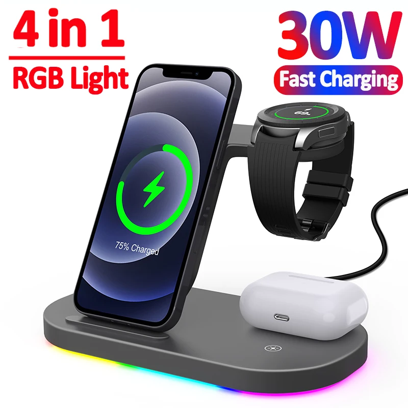 Wireless Charger Stand For iPhone 14 13 Pro Max Apple Watch 8 7 Samsung Galaxy 5/4 Active Airpods 30W Fast Charging Dock Station