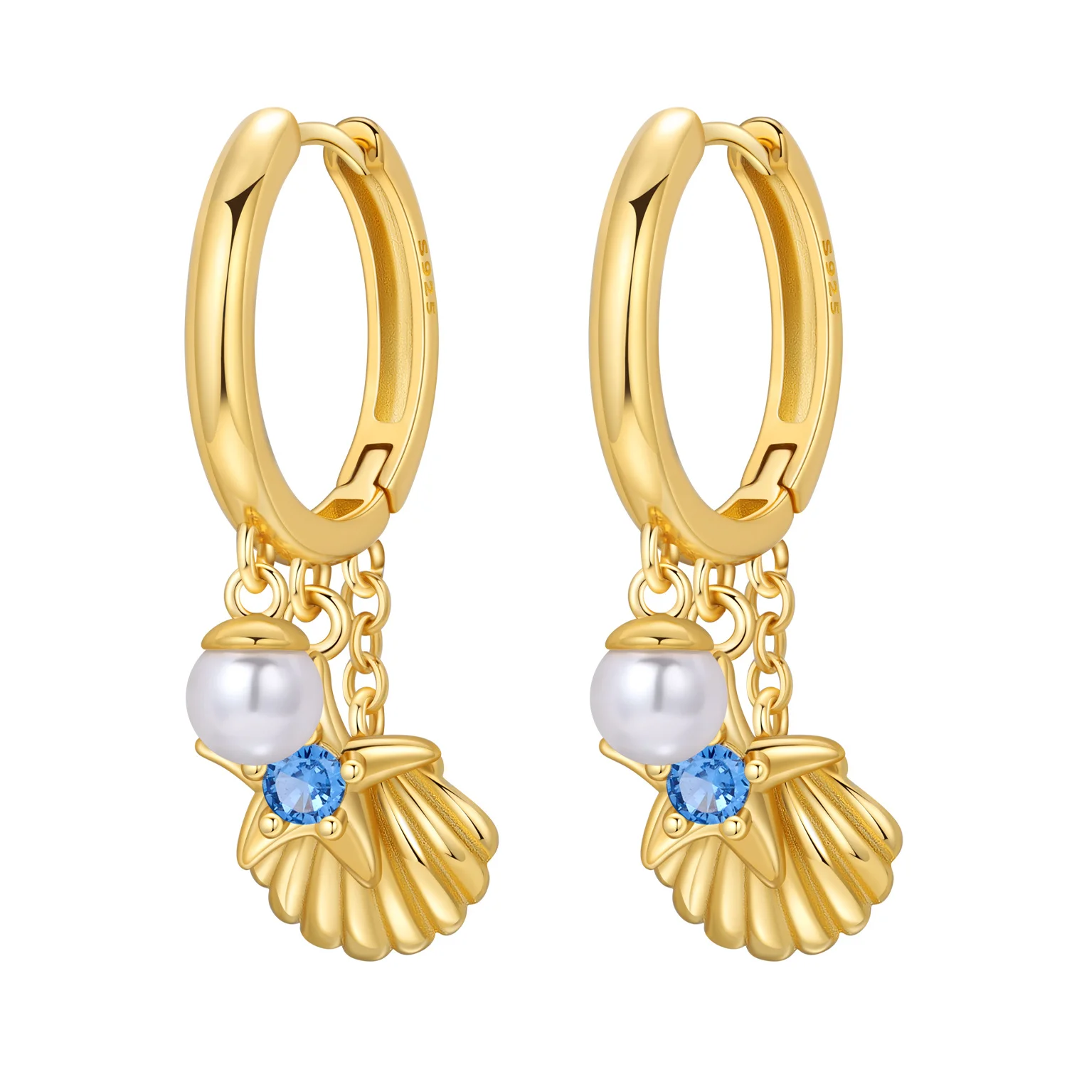 

PANPOKI 925 Sterling Silver 18k Gold Pearl Starfish Shell Drop Earrings Women Earrings Fashion Party Original Jewelry Gifts