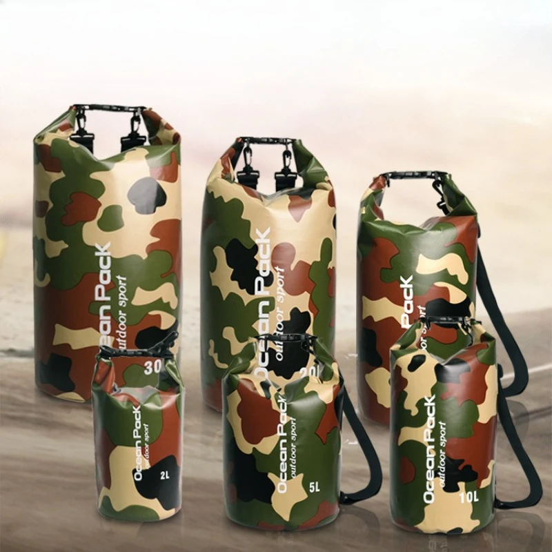 PVC Cloth Waterproof Swim Bucket, Camouflage Floating Dry Bag, Beach Crossbody Rafting Sack, Handheld Sand Storage Pouch