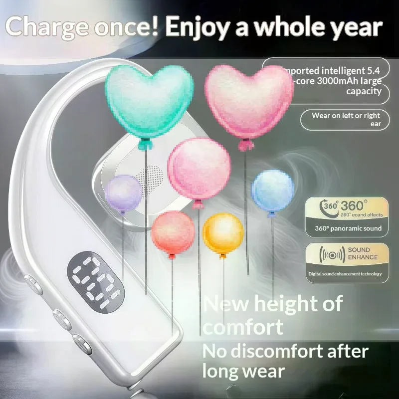 Wireless Headset 180° Rotation Adjustable Left Right Open Bluetooth 5.4 Ear Universal Earphone Mic Sport Business Music Ear-Hook