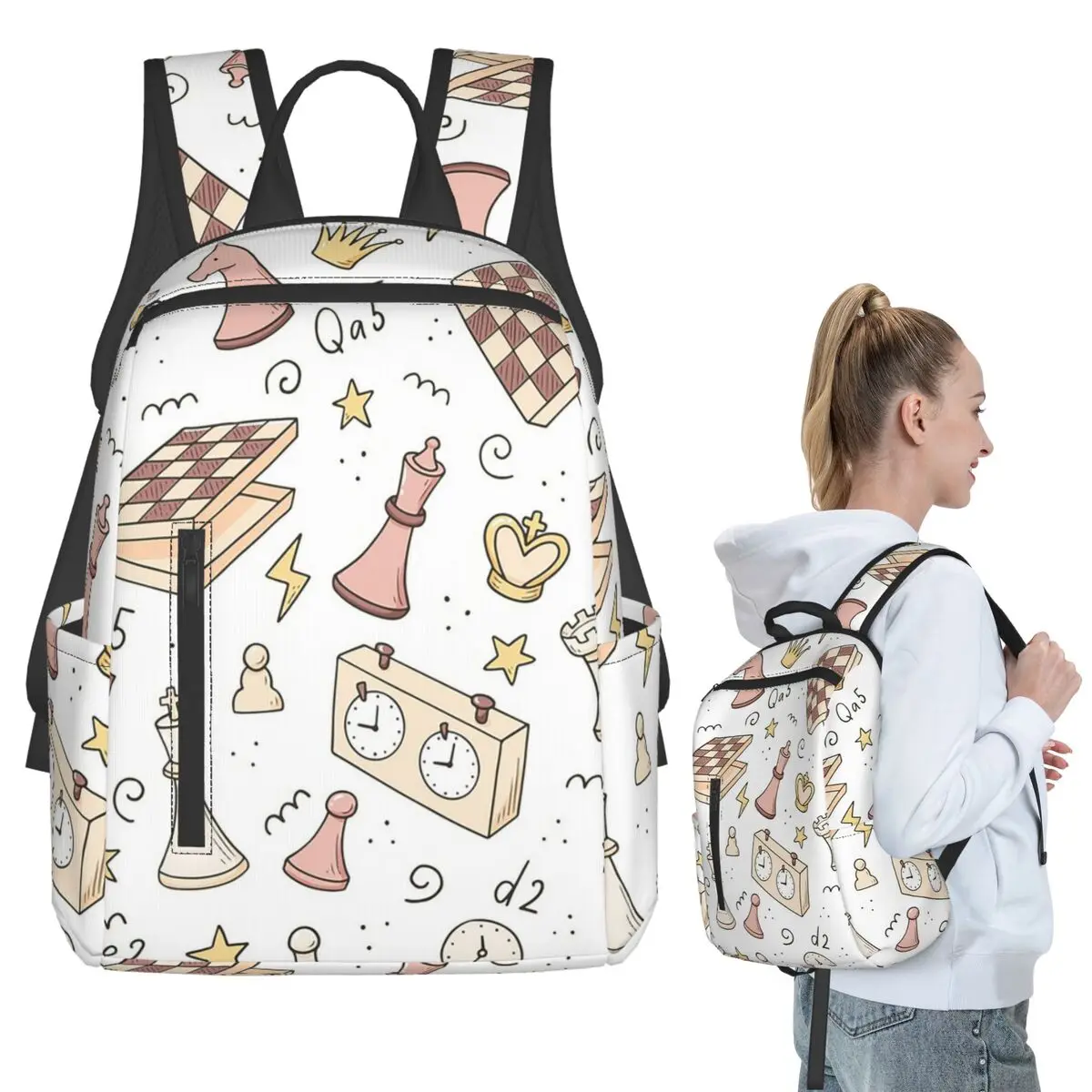 

Cartoon Chess Pattern Backpack Student BookBag Kids School Bag Computer Shoulder Bags Men Women