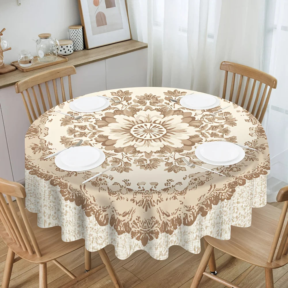 A decorative round tablecloth with an exquisite floral medal design, perfect for family gatheringszyc
