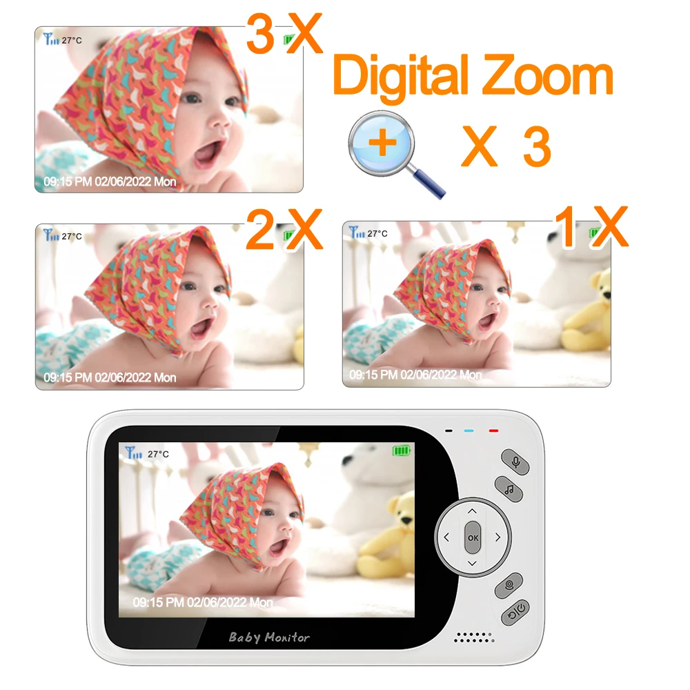 4.3 Inch Video Baby Monitor Camera 3X Digital Zoom Pan Tilt Security Camera Nanny Babysitter Two Way Intercom Auto Night Vision