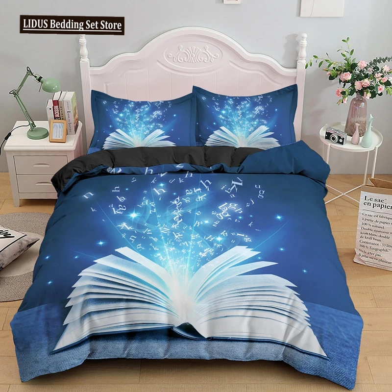 

Magic Book Duvet Cover Set Blue Background Romantic Comforter Cover King Queen Size For Kids Boy Girl Teen Polyester Bedding Set