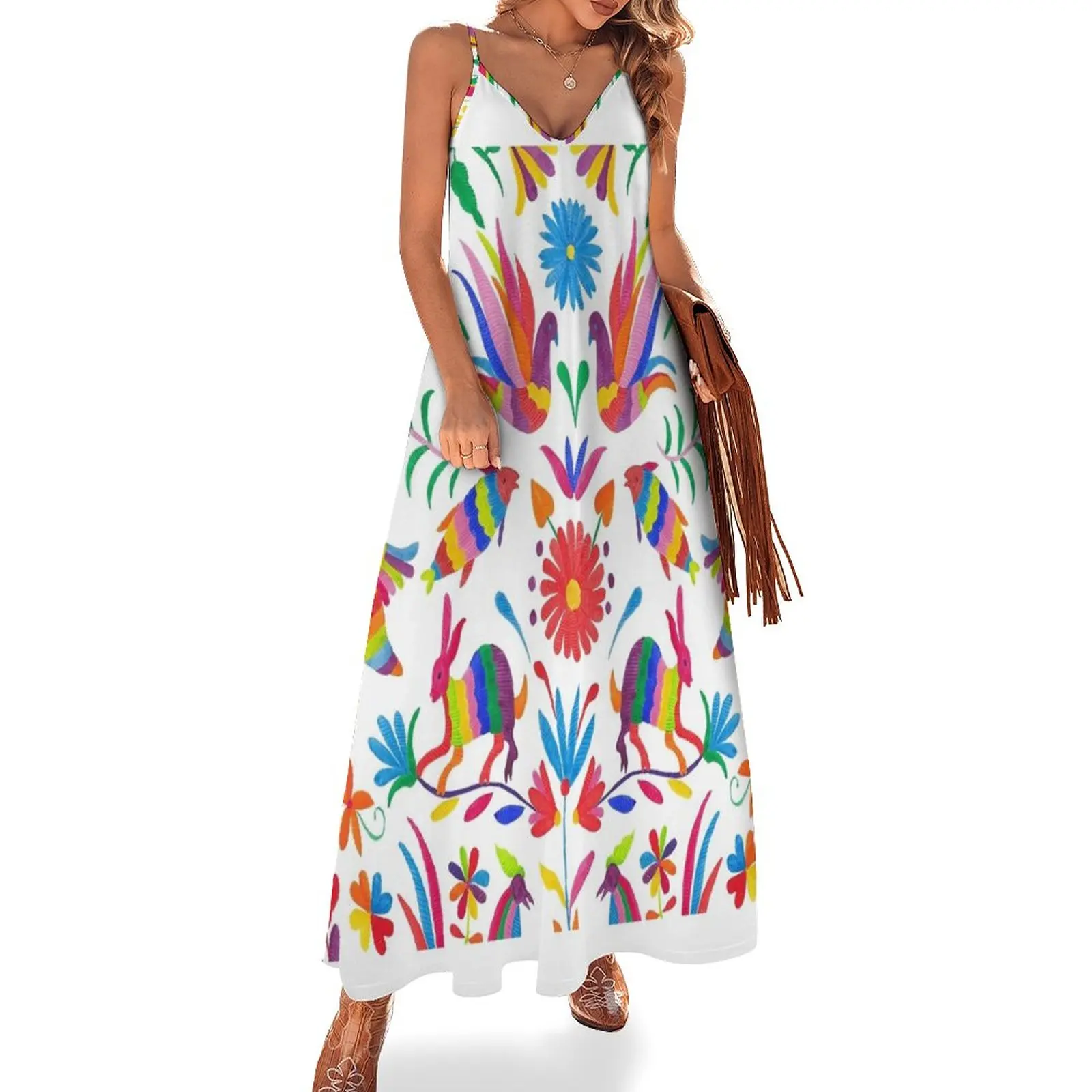 Otomi folk mexican art Sleeveless Dress women clothes cute dress Aesthetic clothing long dress women