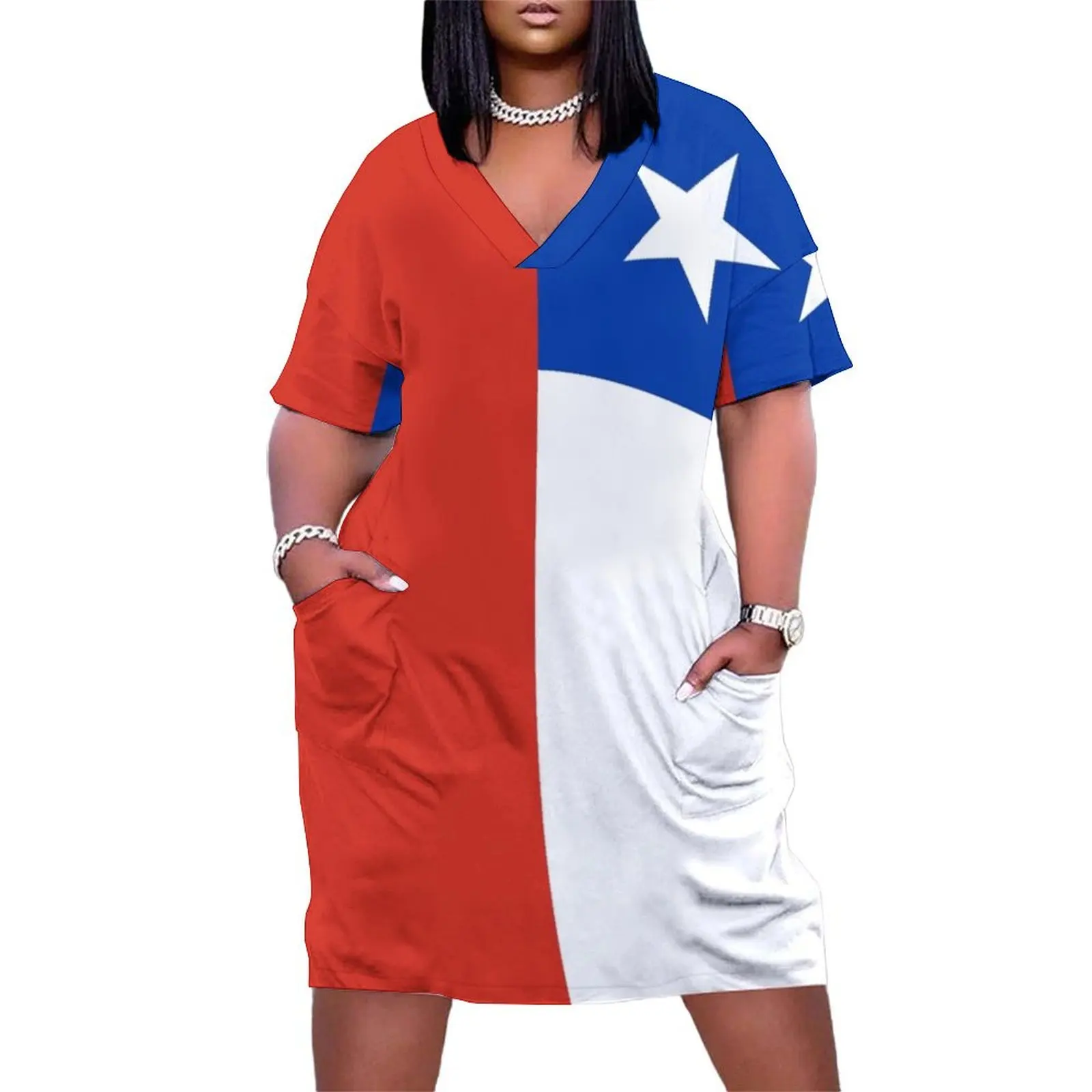 Flag of Chile, chilean flag Loose Pocket Dress summer dress daily Women's summer long dress long sleeve