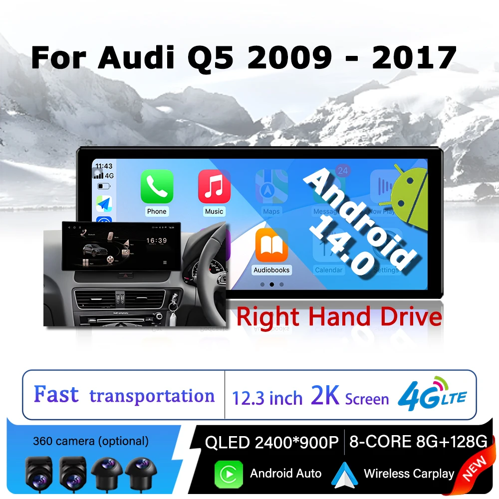

Carplay Android 14 с правым рулем для Audi Q5 2009-2017 QLED 2400*900P Мультимедийный GPS Navi Дисплей Автомобильный радиоприемник Стереоплеер