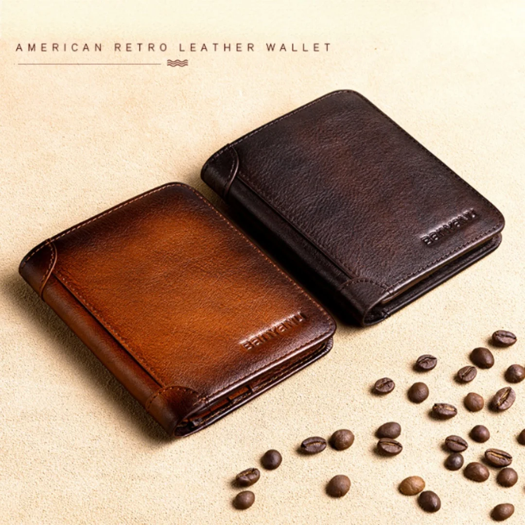 2/3-Fold Genuine Leather Wallet Retro Business Rfid Protection Card Holder Coin Purses Money Bag Men Business Wallet Handbag