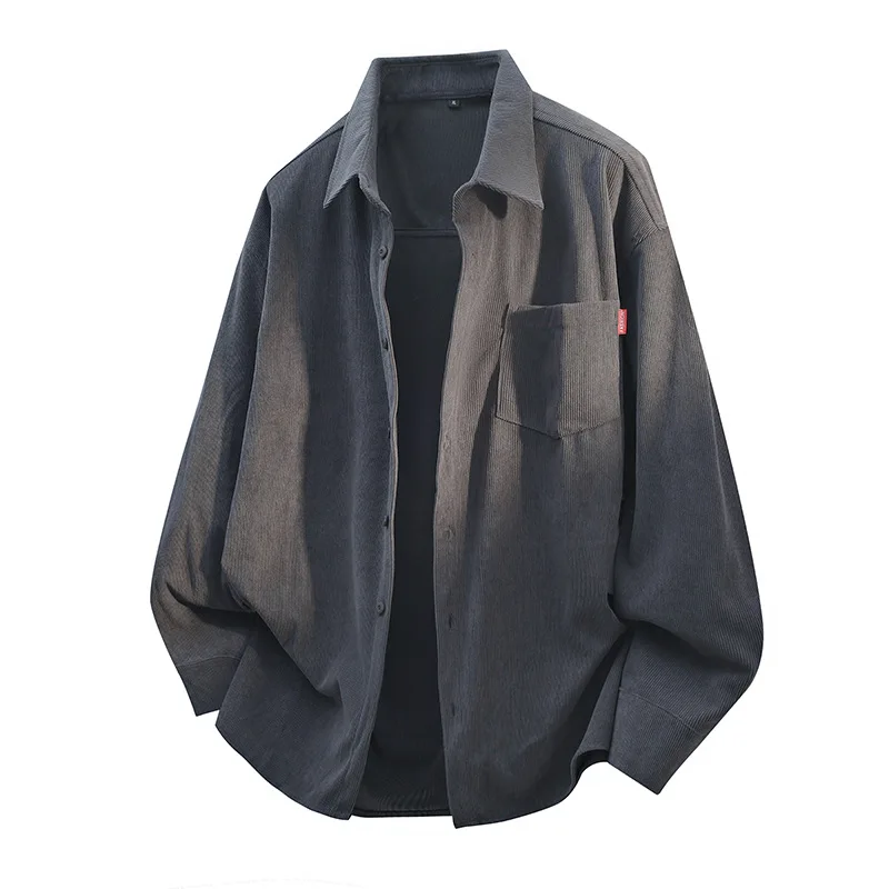 

Men's Long Sleeve Corduroy Shirt Spring Autumn New Style Loose Fit Street Trend Pure Color Embroidery Polyester Fiber