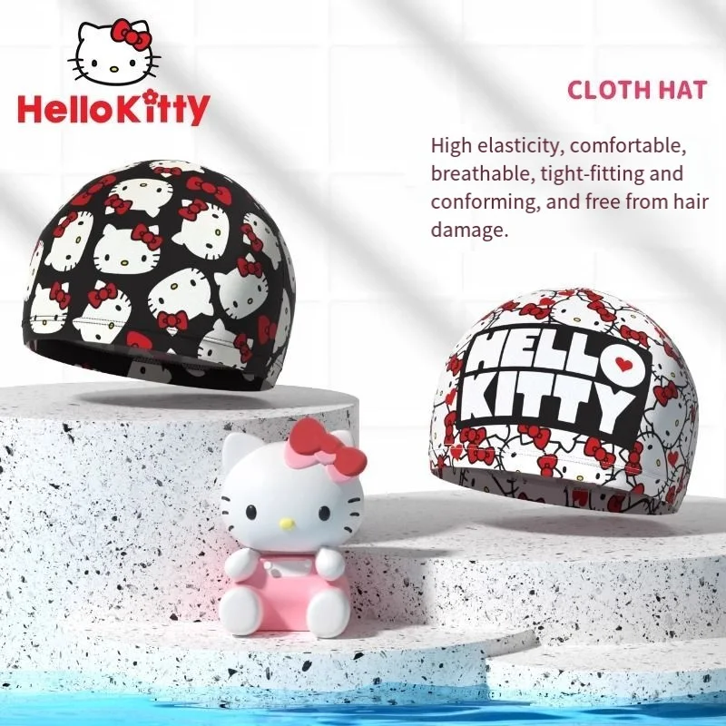 

New Hello Kitty Printing Elastic Cloth Cap Big Head Circumference Children Adult Girls Thin Breathable Waterproof Swimming Cap