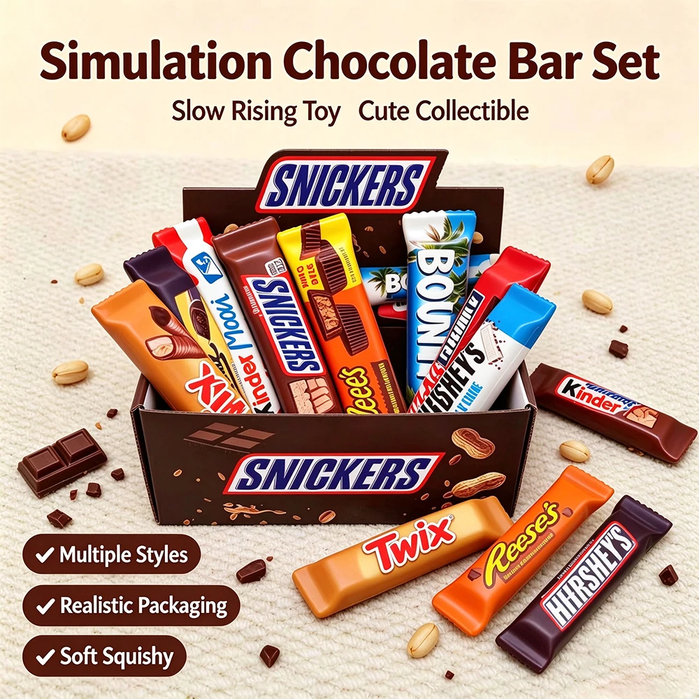 Kawaii Food Shape Squishy Toys 12 Pack Chocolate Bar Squeeze Stress Relief Toy for Birthday Party Favor Goodie Bag Fillers