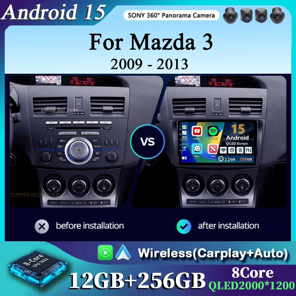 Para Mazda 3 II para Mazda3 BL 2009 - 2013 Android 15 4G WIFI Radio de coche Carplay Auto Multimedia reproductor de vídeo estéreo navegación GPS