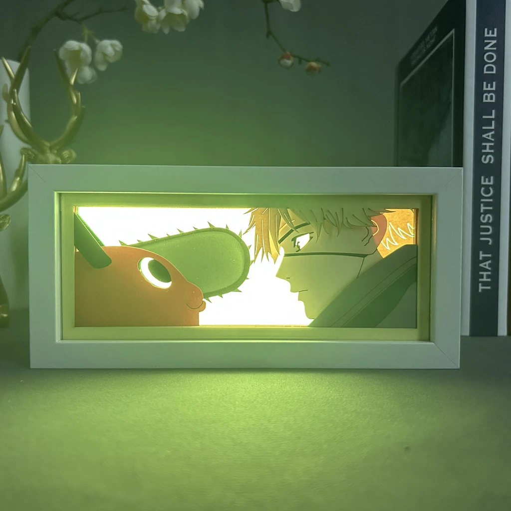 Led Night Light Box Chainsaw Man Pochita Denji for Bedroom Decor Manga Birthday Gift Paper Cut Lightbox Nightlight Shadow Box