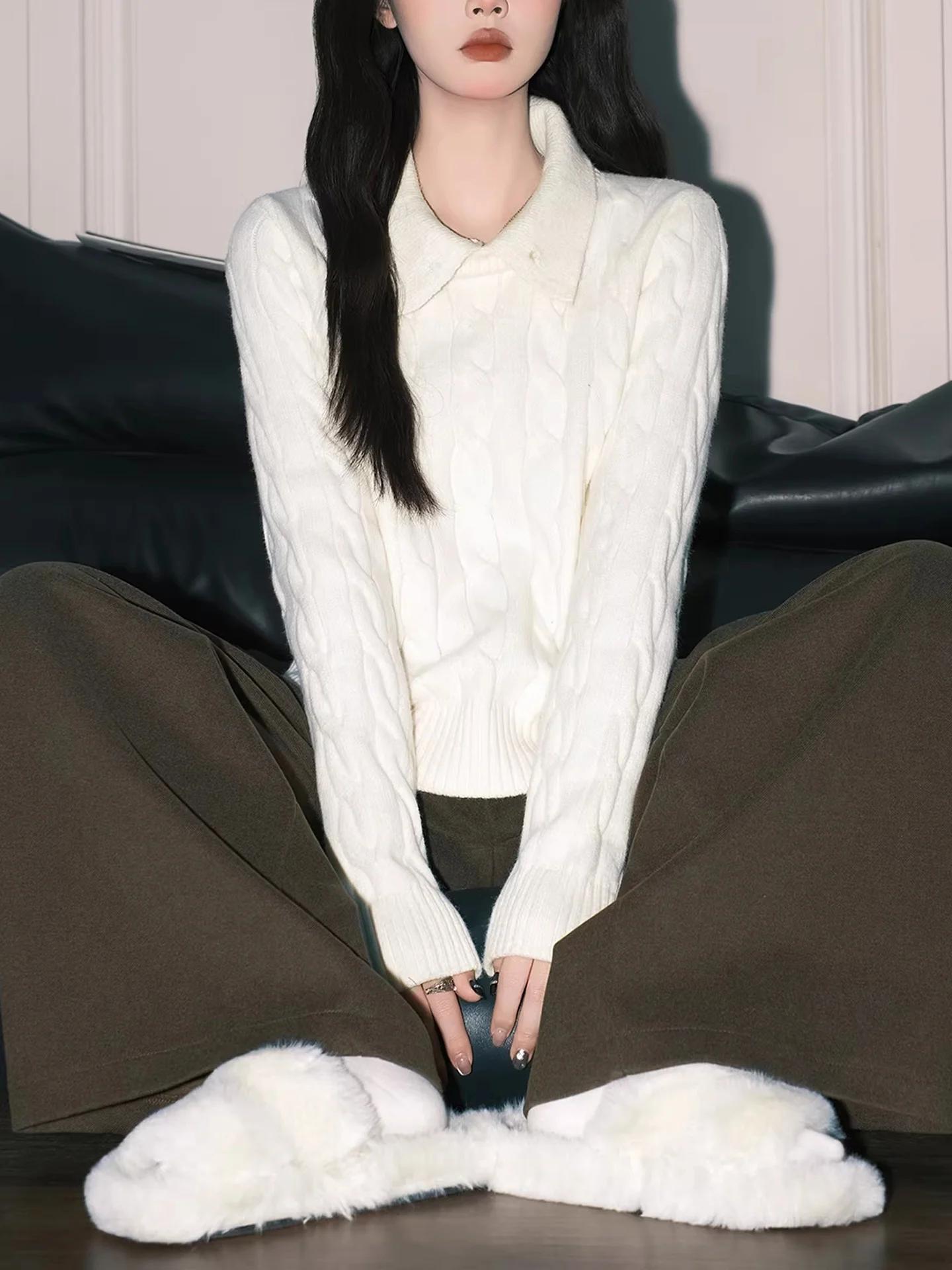 

Свободный вязаный свитер с длинным рукавом и воротником-стойкой для женщин, мягкий и уютный базовый слой, корейский повседневный стиль для подростков