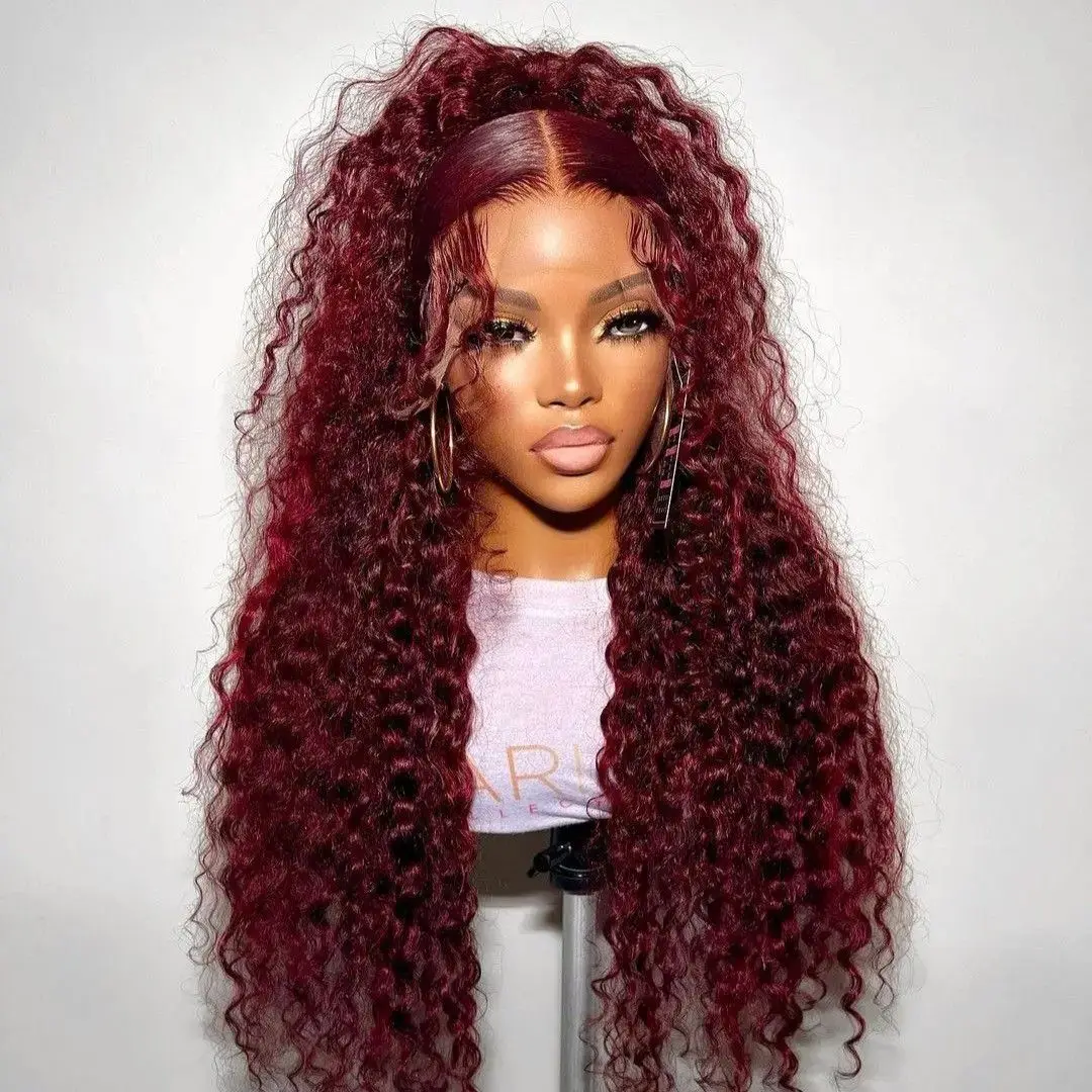 

99J Burgundy Deep Wave Glueless Human Hair Ready To Wear 13x4 Lace Frontal Wig Colored 7x5 Lace Closure Wig Human Hair Brazilian