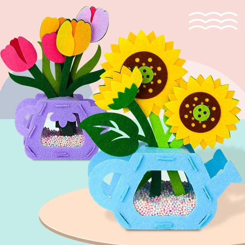 Diy brinquedos de flores montessori artes artesanato não-tecelagem vaso de flores brinquedos para crianças presentes educativos pré-escolares