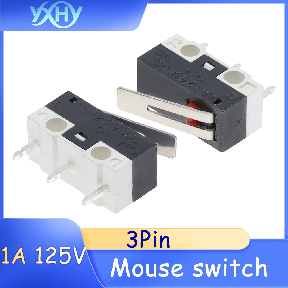 10pcs Black and white mouse switch with handle, three pins, 1A, 125V AC, rectangular, small micro switch, high quality.