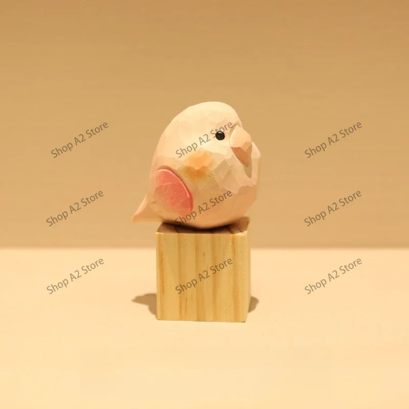 Handmade wood carving pink parrot computer desktop ornament healing bird decoration gift