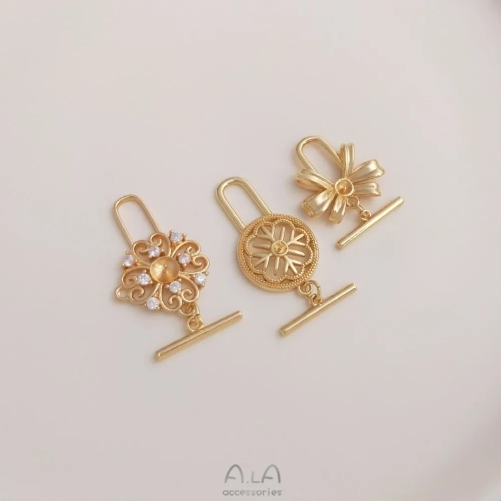 1 قطعة المشابك النحاسية 14K الذهب اللون ندفة الثلج القوس نصف ثقب حبة حامل OT مشبك DIY بها بنفسك اليدوية الغراء اللؤلؤ مشبك مجوهرات