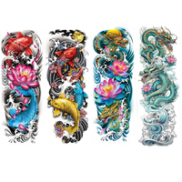 4PCS Koi Fish Body Tattoo Sticker Waterproof Full Arm Sleeves Koi Fish Flower Tattoo Sticker Dragon Temp Tatoo Sticker