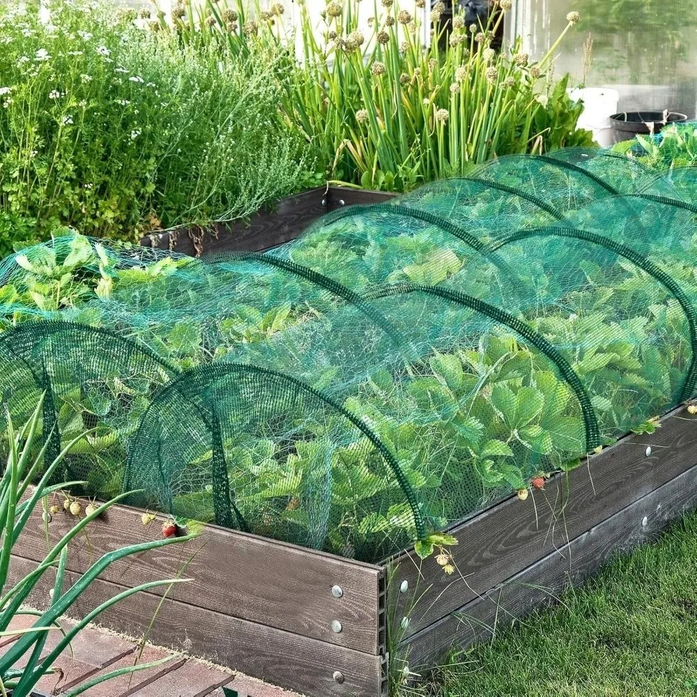 UV Protection Collapsible Garden Tunnel Green Mesh Plant Cover Portable Rust Resistant Metal Frame Outdoor Plant Growing Tent