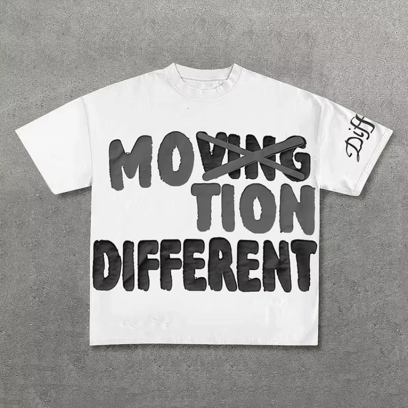Vintage Motion Different Graphic 100% Cotton Short Sleeve T-Shirt Men Y2K Short Sleeves Oversize Tshirt Streetwear Women Tops image 3