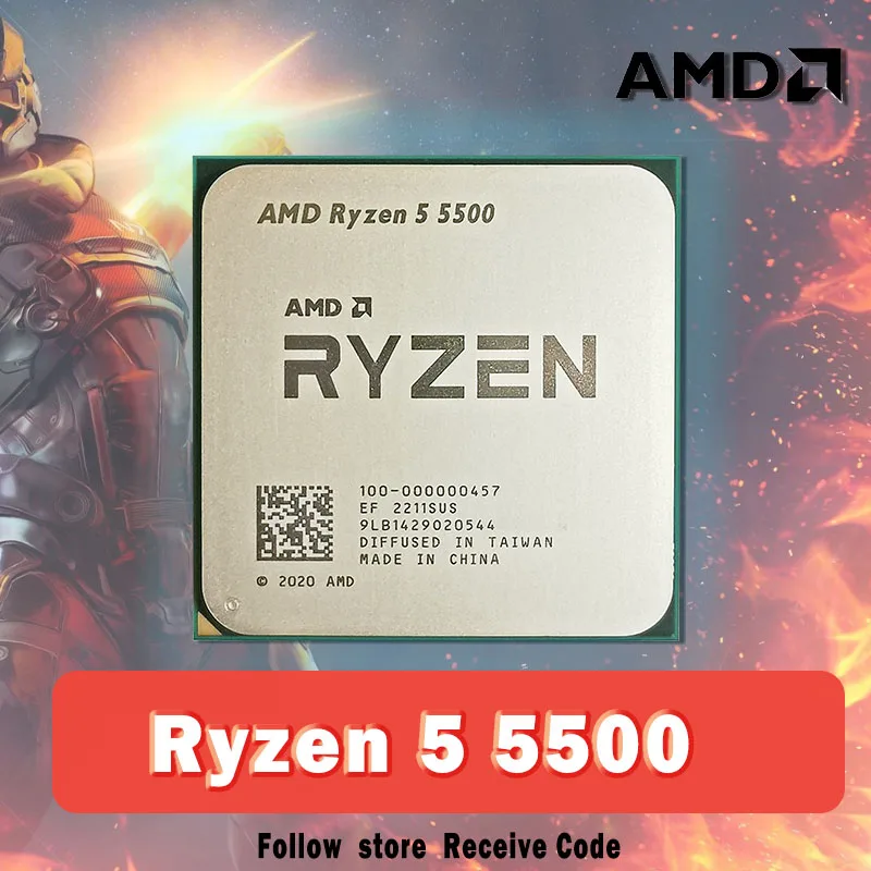 AMD Ryzen 5 5500 R5 5500 3.6 GHz 6 코어 12 스레드 CPU 프로세서, 7NM L3 = 16M 100-000000457 소켓 AM4 팬 미포함 