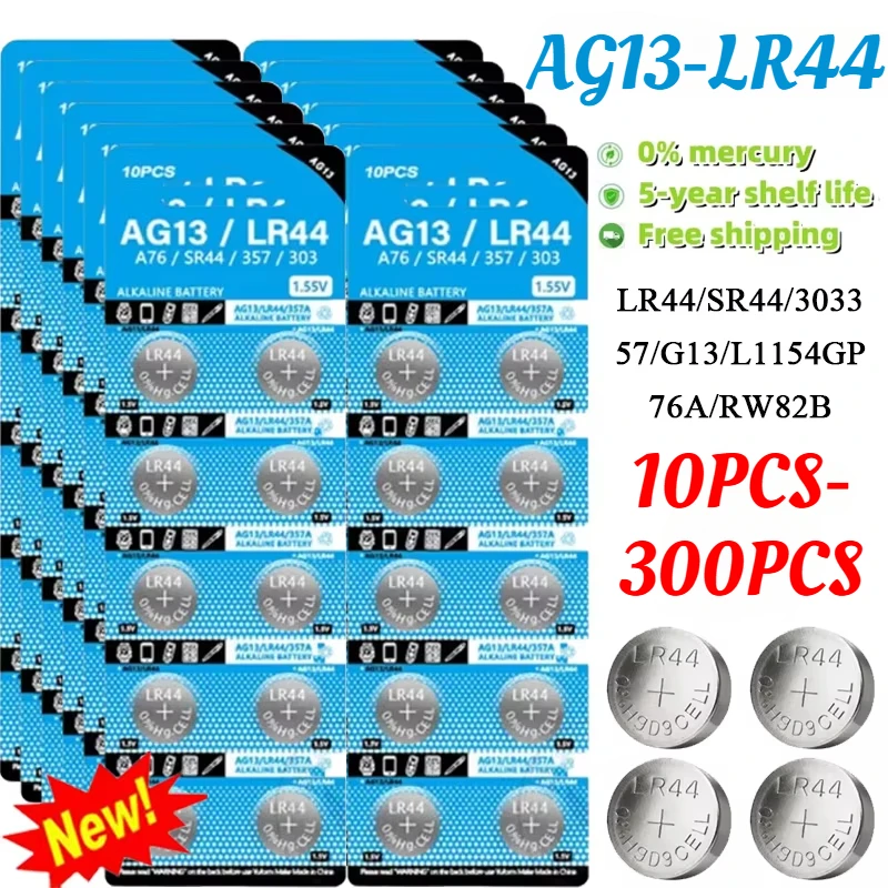 New AG13 LR44 A76 1.55V Button Batteries for Watch Toys Remote L1154 SP76 Pila SR44 LR1154 357 303 Cell Coin Alkaline Battery