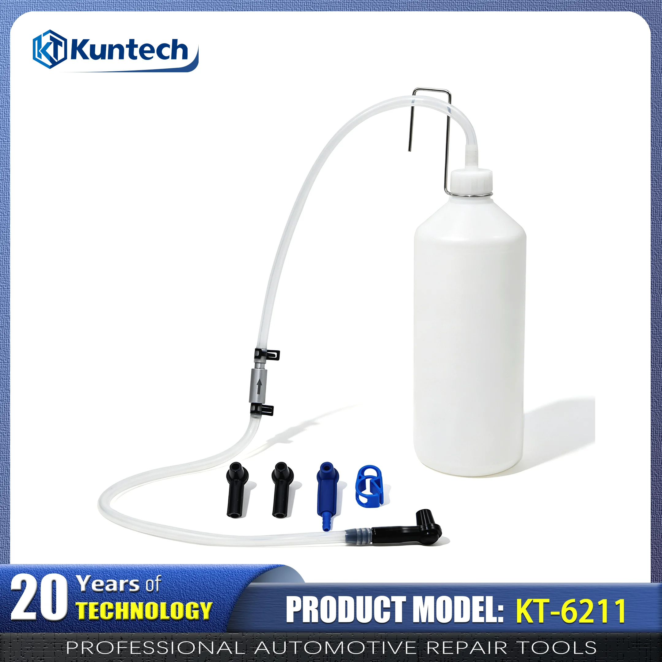 Kuntech KT-6211 Brake Fluid Bleeder Bottle with Non-Return Check Valve, Reverse Flow Prevention Brake Oil Change Collection Tank