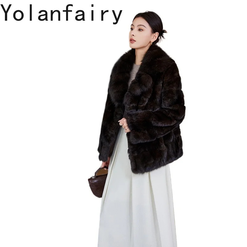 

YOLANFAIRY Top Quality Natural Fur Coat Woman 2025 Fashion Suit Collar Short Warm Real Mink Fur Coats Women's Clothes Fur Jacket