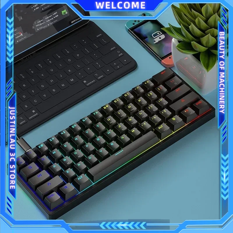 60% Wired Gaming Keyboard RGB Backlight Ultra Compact Mini Keyboard, Waterproof Small Compact 61 Key Keyboard for Pc Mac Gamers