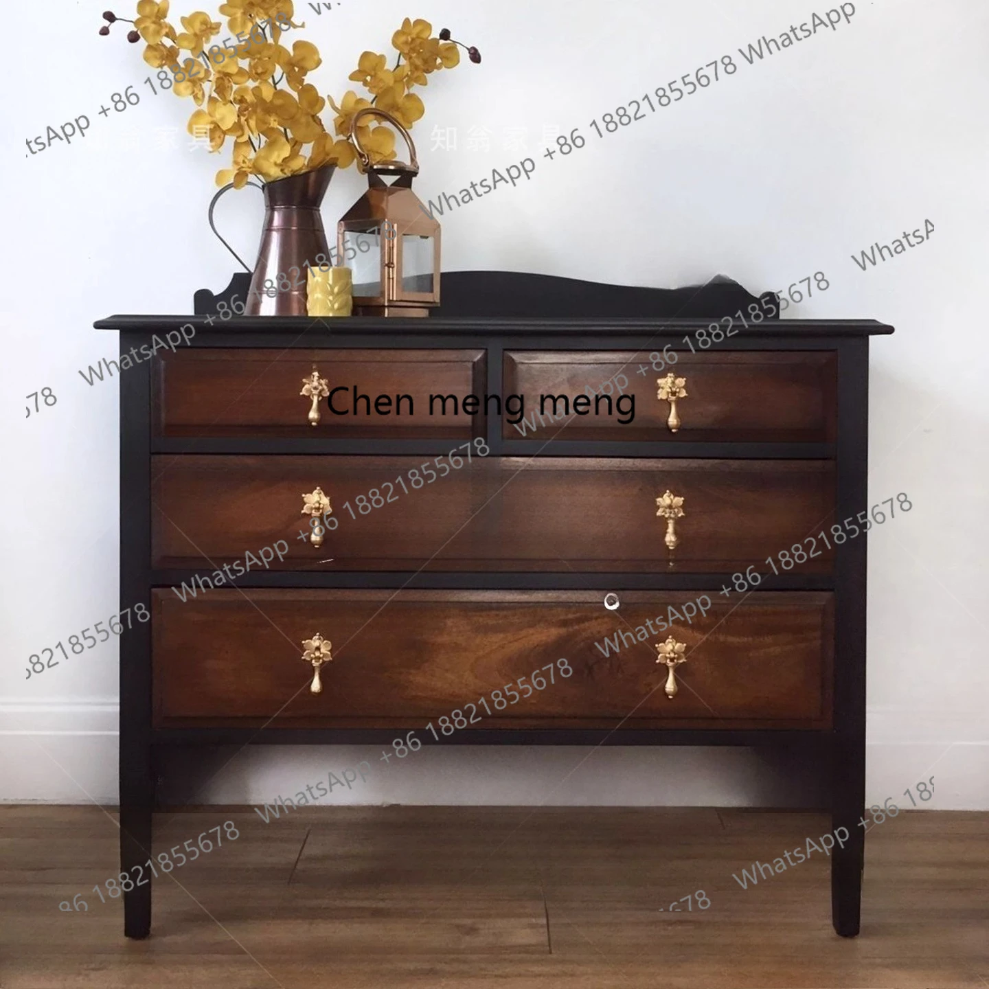 

French retro solid wood carving flower porch, locker, chest, household entrance foyer decorative cabinet