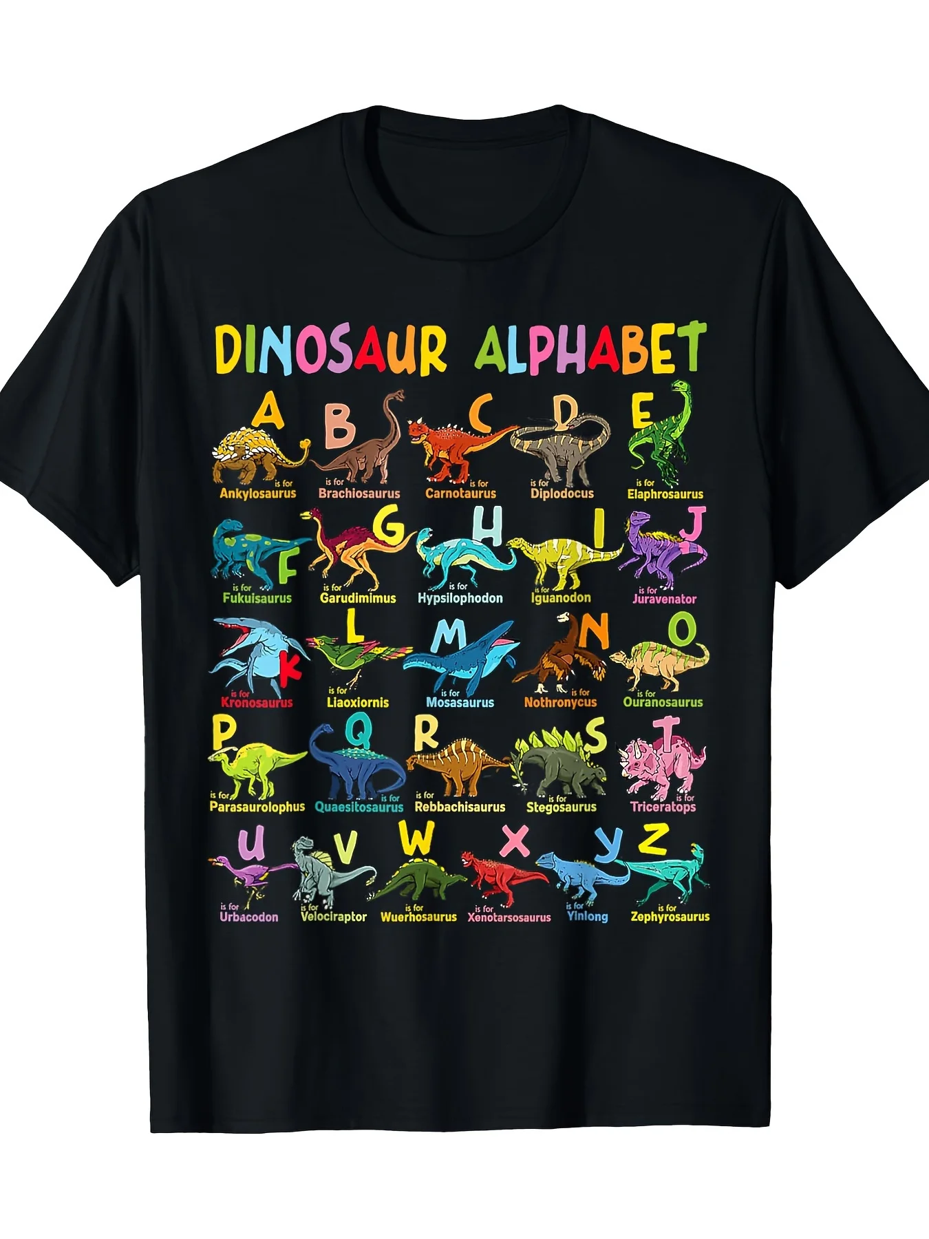 A-Z Dinosaur Alphabet ABC Dinosaur Recognition T-shirt Learning Dinosaur Chart A-Z Education Prehistoric Biology Clothing