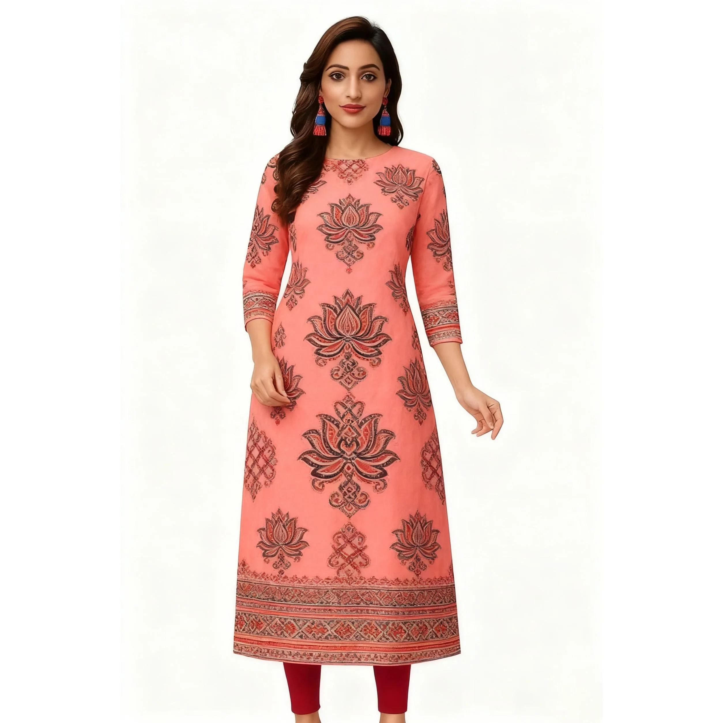

Muslim Women's Kurt Fashionable And Elegant Long Sleeved Straight Tube Casual Kurtta Turkish Abaya Kaftan Marroqui Slit hem