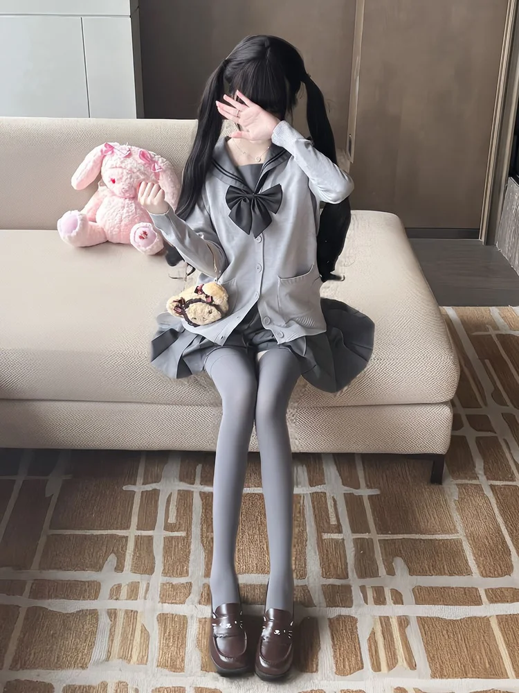 

Faionable Long Sve JK Открытый кардиган Женская верхняя одежда Осень-зима Sle Студенческое пальто Чистый цвет Многослойный маленький размер