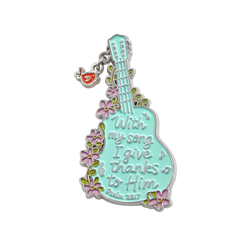 Flower Guitar Enamel Pin Christian Bible Verse Guitar Brooch Artistic Retro Guitar Flower Bird Metal Badge Bag Decoration Gift