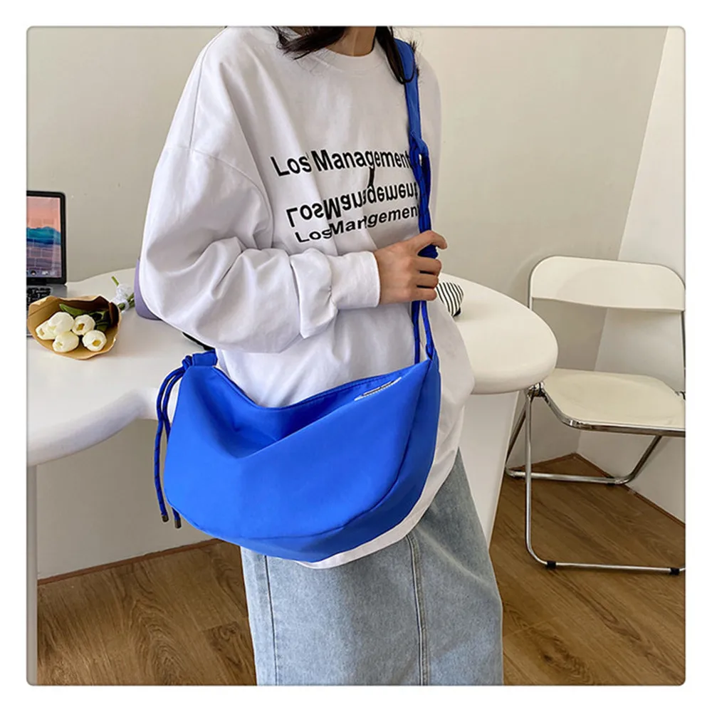 

New Fashion Nylon Messenger Bag for Women Causal Solid Dumpling Bag Lightweight Large Shoulder Bag Travel Canvas Armpit Bag