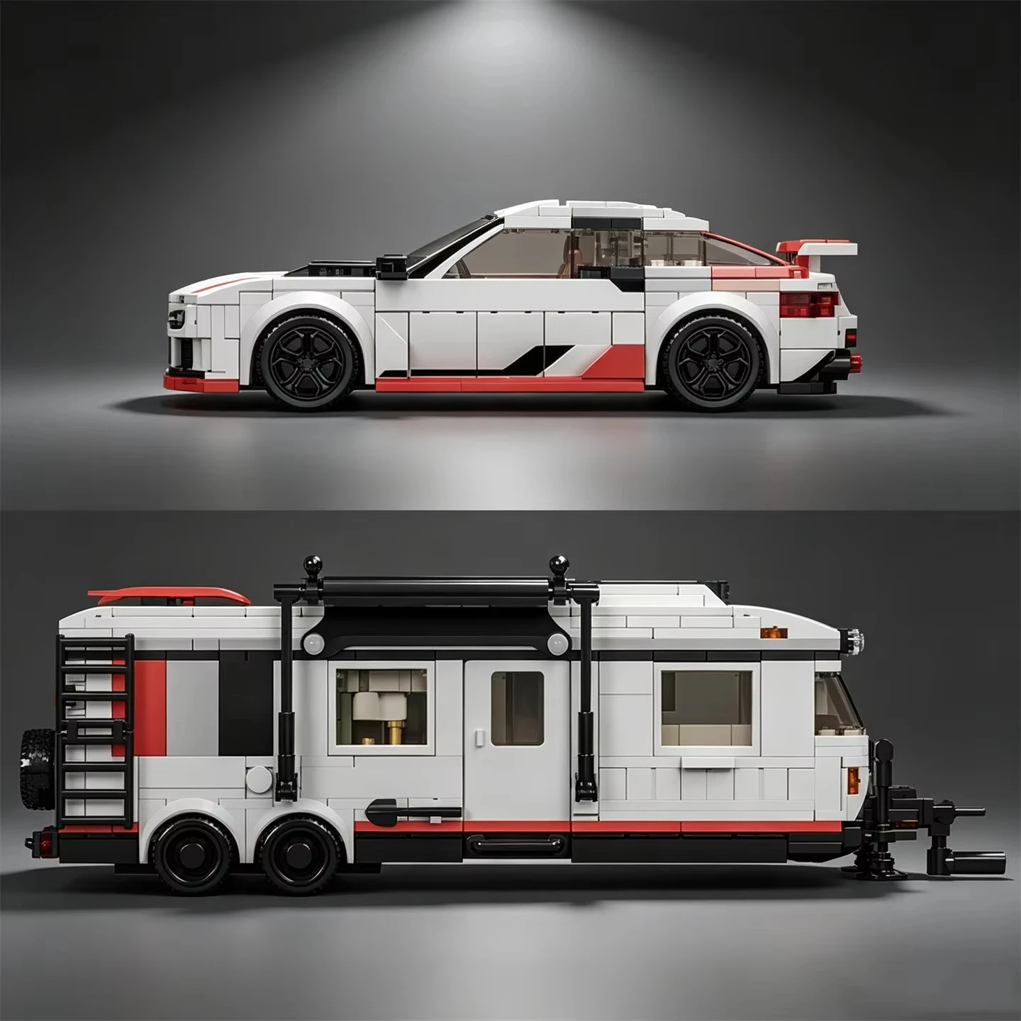 MOC City Series RS6 Ski Edition Towing Set with Caravan & Tow Vehicle – Building Block Toy Model Kit