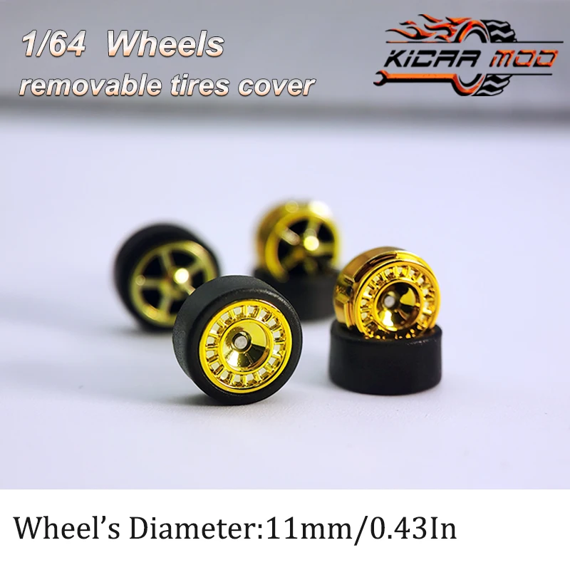 고무 타이어가 있는 1/64 휠 FUCHS 대형 수리 부품, 다이캐스트 모델 자동차 핫 휠 매치 박스 Tomica D:13mm 1 세트 