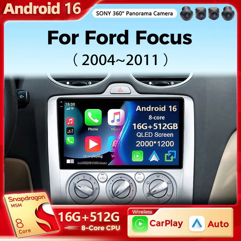 Android 16 Qualcomm Multimedia Player For Ford Focus 2 3 Mk2 Mk3 2004-2011 Carplay Android Auto Radio Car Radio 4G Navigation