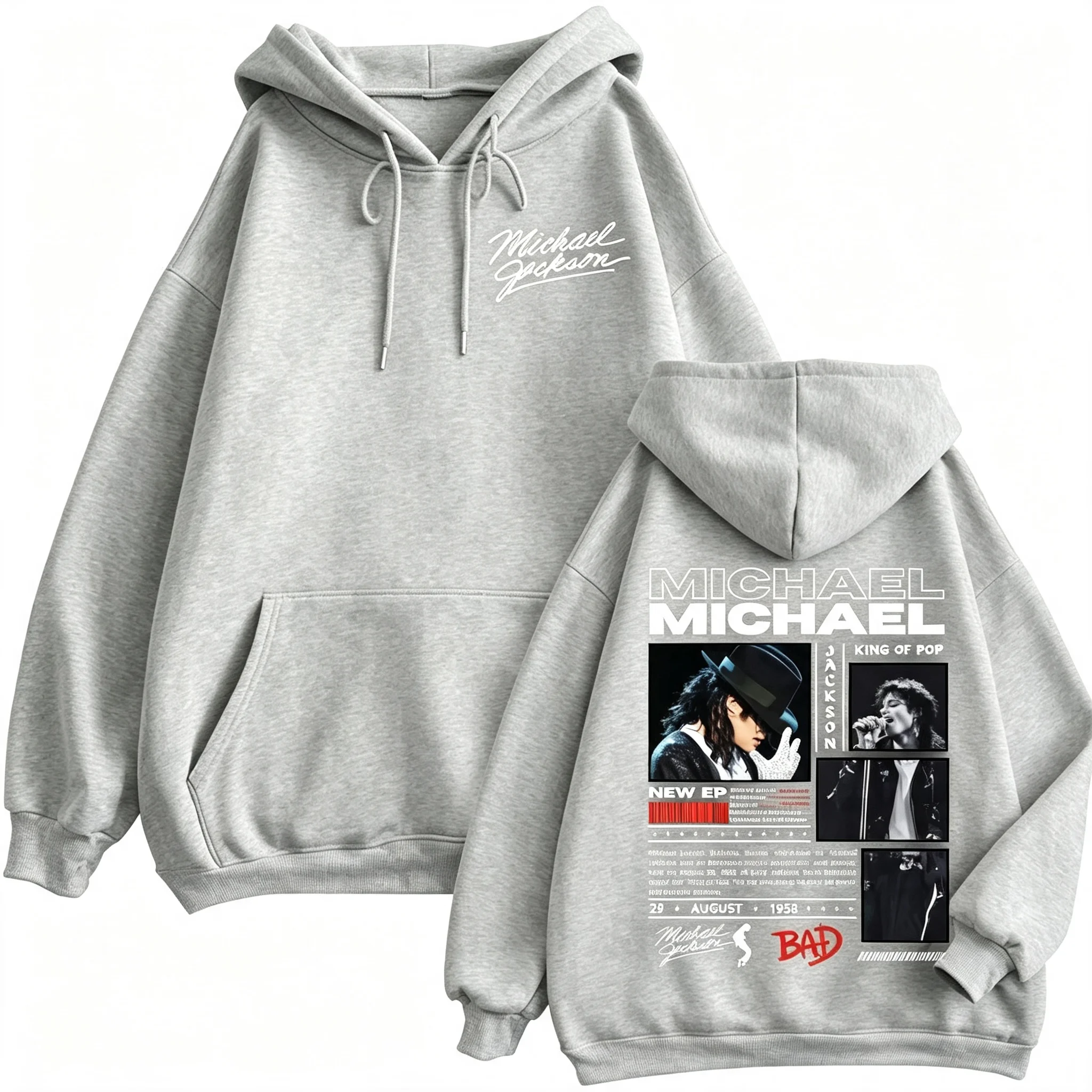 Sänger Michael Jackson Klassische Zipper-Hoodies Rock-Mode Vintage Zip-Up Pullover für Männer und Frauen Lässige Langarm-Sweatshirts – Detail 13