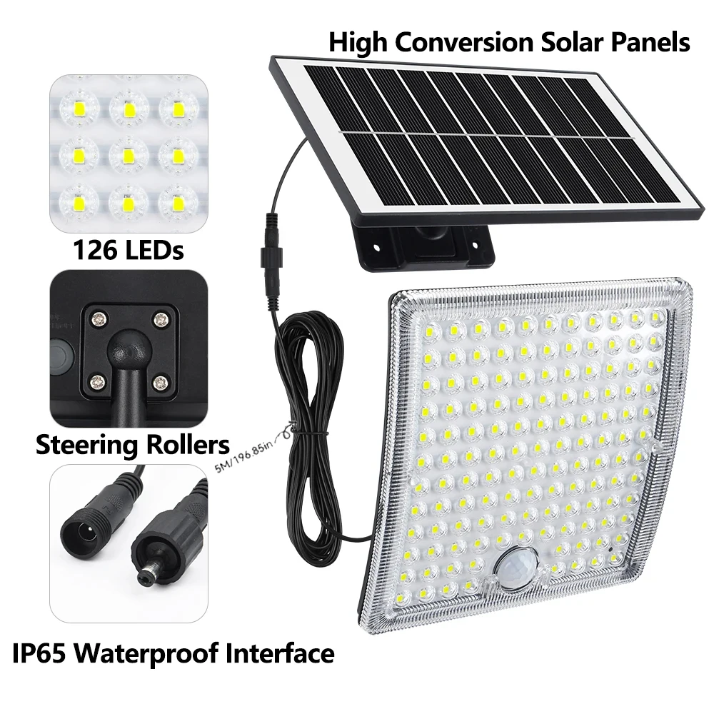 2 Stück 234LED Solar-Wandleuchte IP65 Wasserdicht Bewegungssensor Flutlicht Außen Split Sicherheitsbeleuchtung Lampe für Terrasse, Hof, Garage – Detail 30
