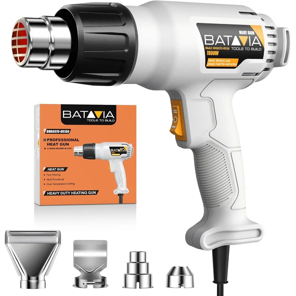 

Heat Gun - BATAVIA Dual Protection Fuses 1800W Heavy Duty Fast Heat Hot Air Gun with 752℉&1112℉ Dual-Temperature Settings