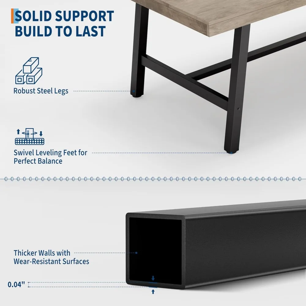 طاولة طعام صناعية تتسع لـ 6-8 أشخاص، 70.87 بوصة طاولة مطبخ خشبية طويلة بإطار معدني قوي ولمسة نهائية بنية ريفية #5