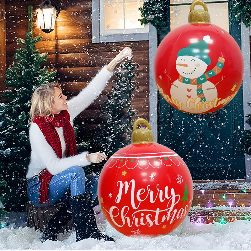 24 Inch Giant PVC Christmas Decorated Ball Inflatable Outdoor Holiday Yard Decorations Christmas Yard Decorations