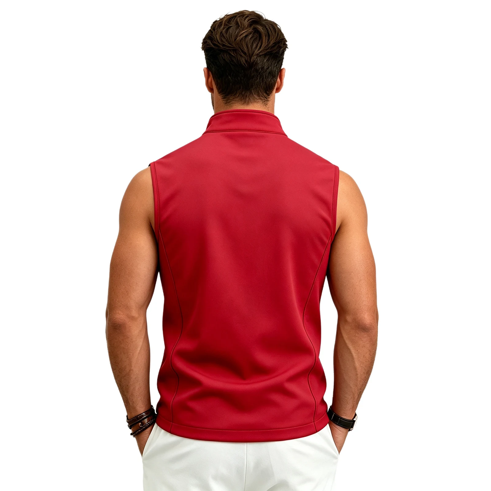 Men Stand Collar Sports Vest Waistcoat Sleeveless Zipper Jacket Outerwear with Zip-up Pocket for Gym Fitness Training Hiking