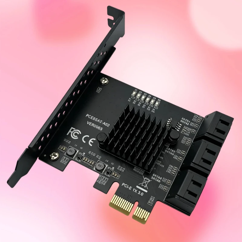 PCIE to 6-Port SATA3.0 Card PCI Express 3.0 X1 to SATA 3 Controller Multiplier ASM1166 Chip Support Win XP/Vista/7/8/10 Linux OS