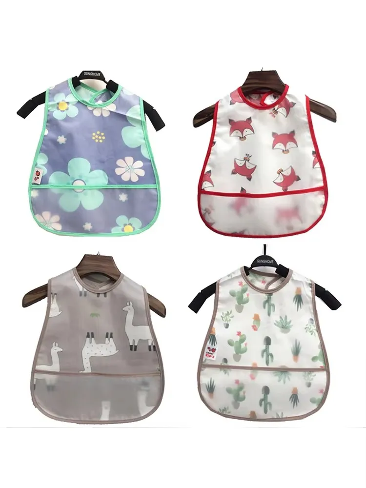 Bavoirs EVA pour bébé, motif de dessin animé mignon, réglables, anti-saleté, imperméables, grande poche, pour filles et garçons, 4 pièces/ensemble