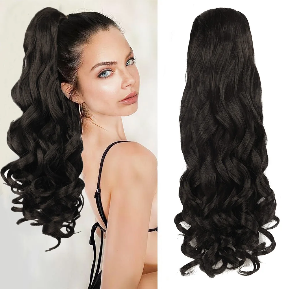 

Синтетические волосы 22 дюйма, ретро-парик-хвост на резинке, кудрявый хвост-принцесса, черная заколка для волос для женщин